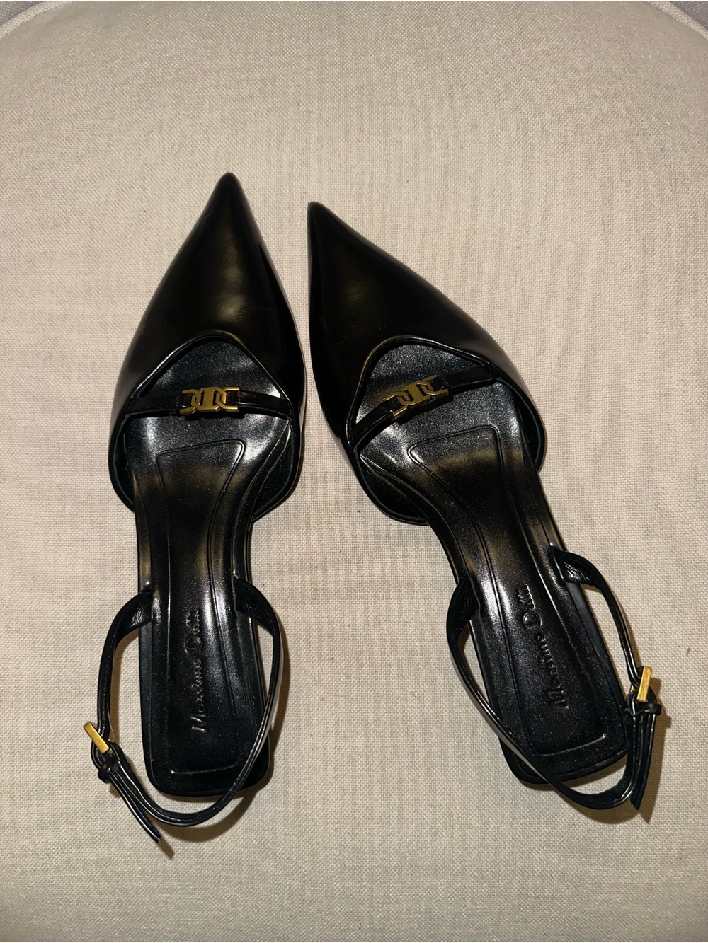 Massimo Dutti Black Leather Pointed Toe Slingback Pumps | 38, 7.5 - Picture 2 of 9